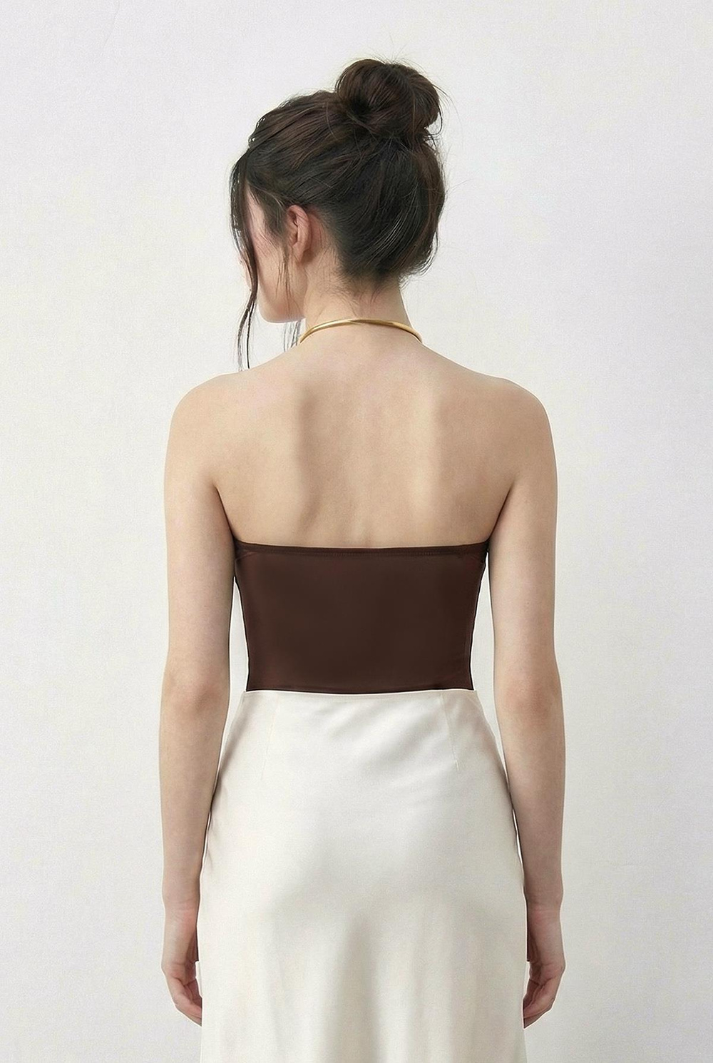 Kadın Boyundan Aksesuarlı Degaje Yaka Altı Çıtçıtlı Bodysuit 3546 60286007 - Acı Kahve