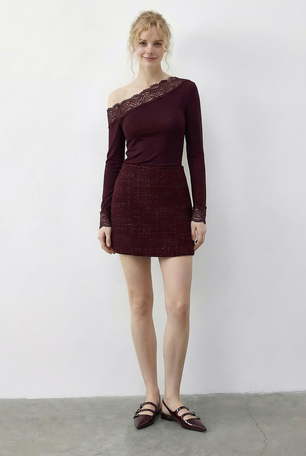Kadın Dantel Detaylı Madonna Yaka Bluz 1063 60286036 - Bordo