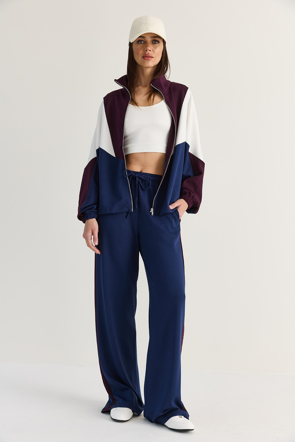 Kadın Dik Yaka Fermuarlı Garnili Oversize Hırka Bol Pantolon Modal Takım 8123 60286515 - Lacivert