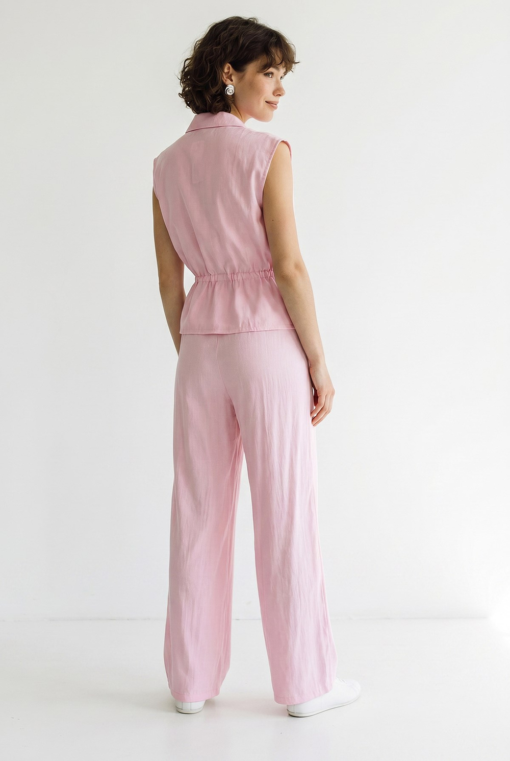 Kadın Fermuarlı Çift Cepli Ayarlanabilir Yelek Beli Lastikli Pantolon Modal Takım 8051 60286045 - Pembe