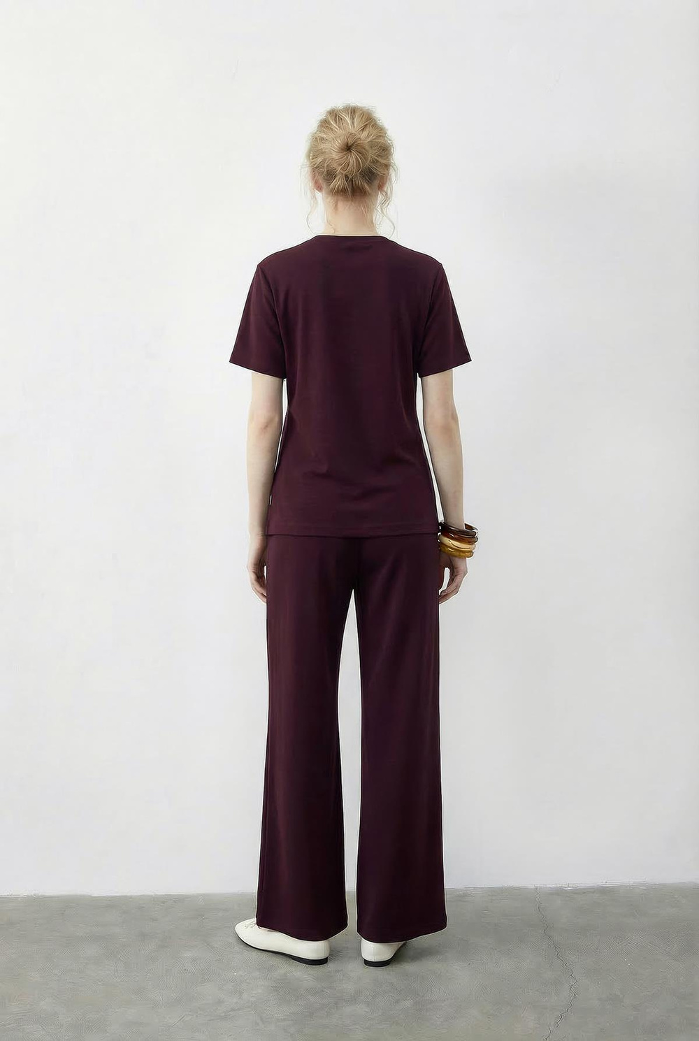 Kadın Fularlı Bağlama Detaylı T-Shirt Yüksek Bel Pantolon Alt-Üst Takım 7630 60286041 - Bordo