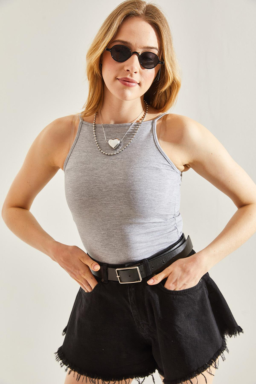 Kadın Halter Yaka Saran Basic Bluz 60251253 - Gri