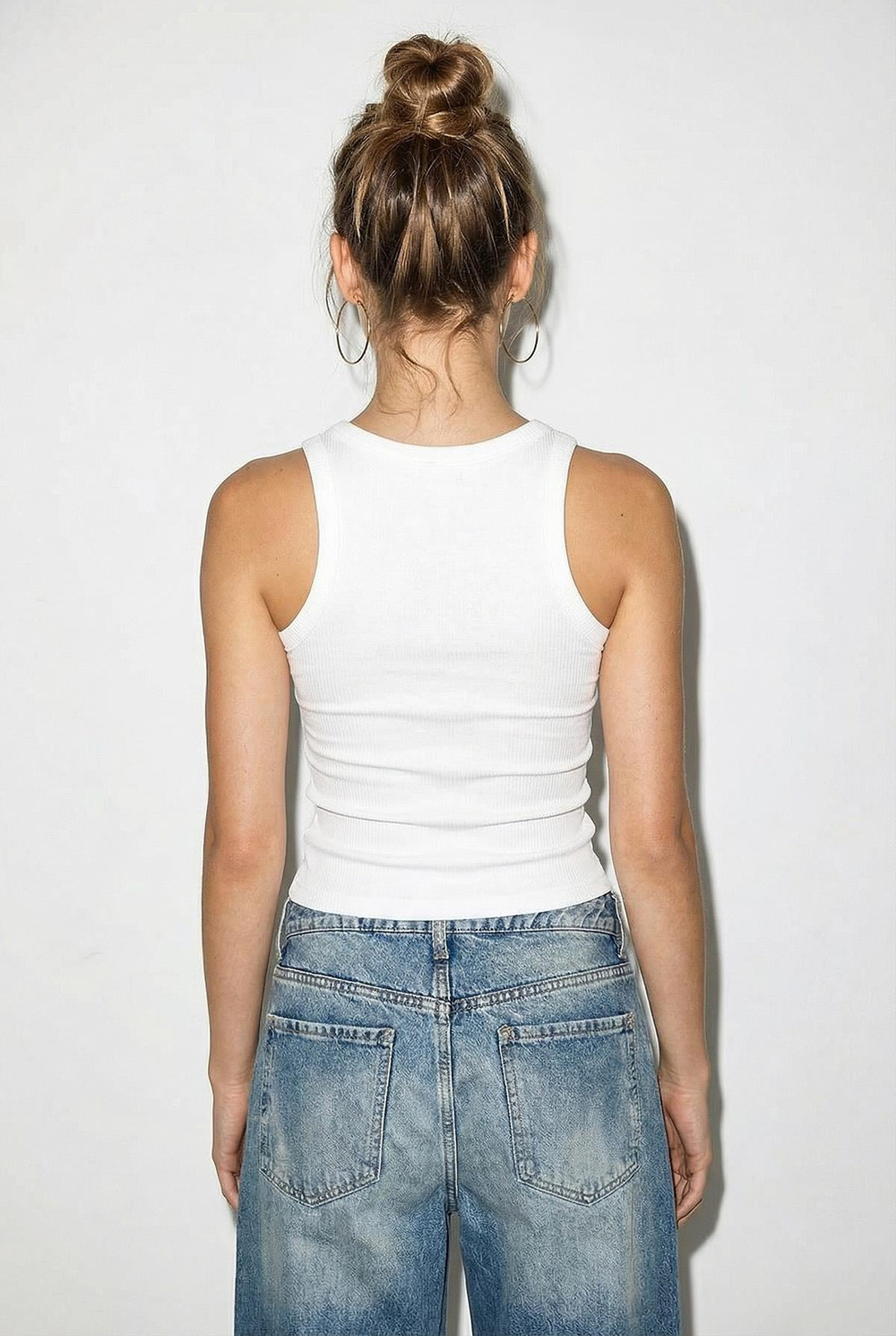 Kadın Kalp Nakışlı Kolsuz Penye Fitilli T-Shirt 60261486 - Beyaz