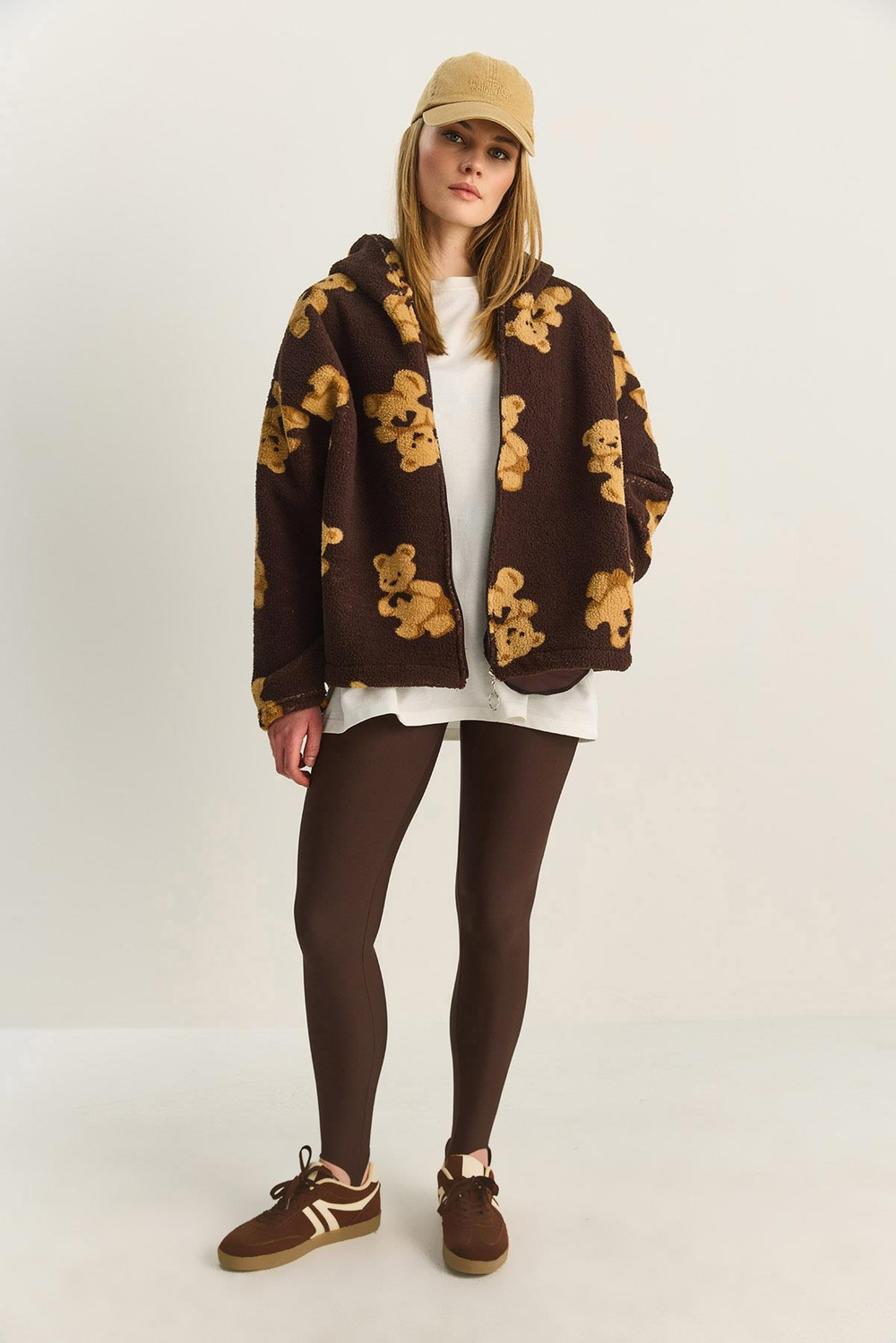 Kadın Kapüşonlu Cep Detaylı Teddy Oversize Polar Sweatshirt 4133 60283893 - Kahverengi