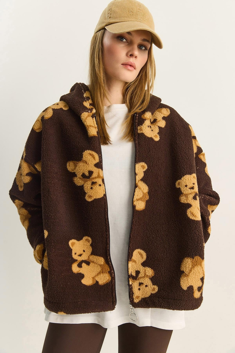 Kadın Kapüşonlu Cep Detaylı Teddy Oversize Polar Sweatshirt 4133 60283893 - Kahverengi