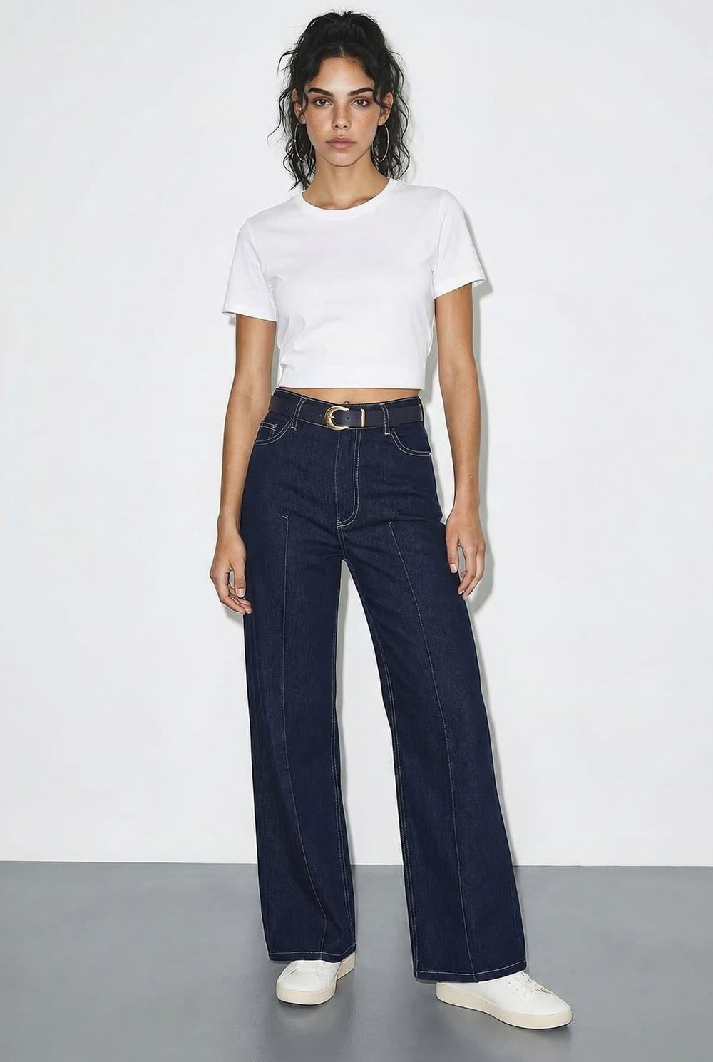 Kadın Kemerli Likralı Geniş Paça Denim Pantolon 3289 60286059 - Lacivert