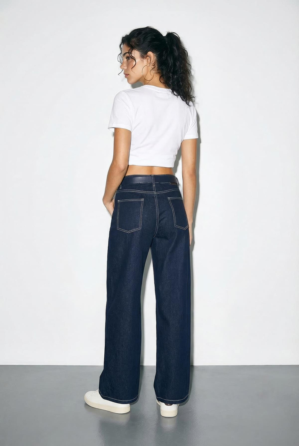 Kadın Kemerli Likralı Geniş Paça Denim Pantolon 3289 60286059 - Lacivert