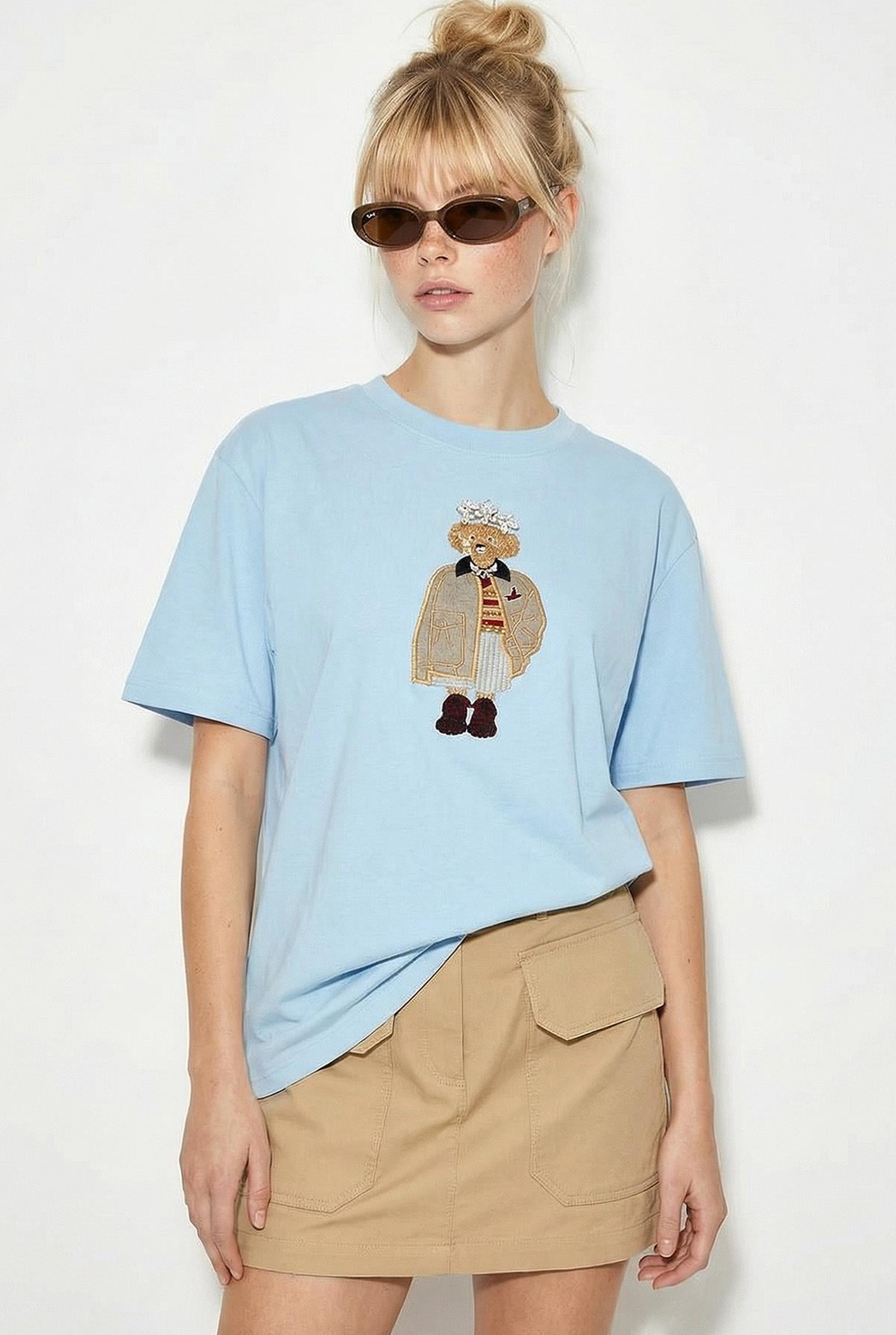Kadın Köpek Nakışlı Taş İşlemeli Relaxed Fit %100 Pamuk T-Shirt 1077 60286067 - Bebe Mavisi