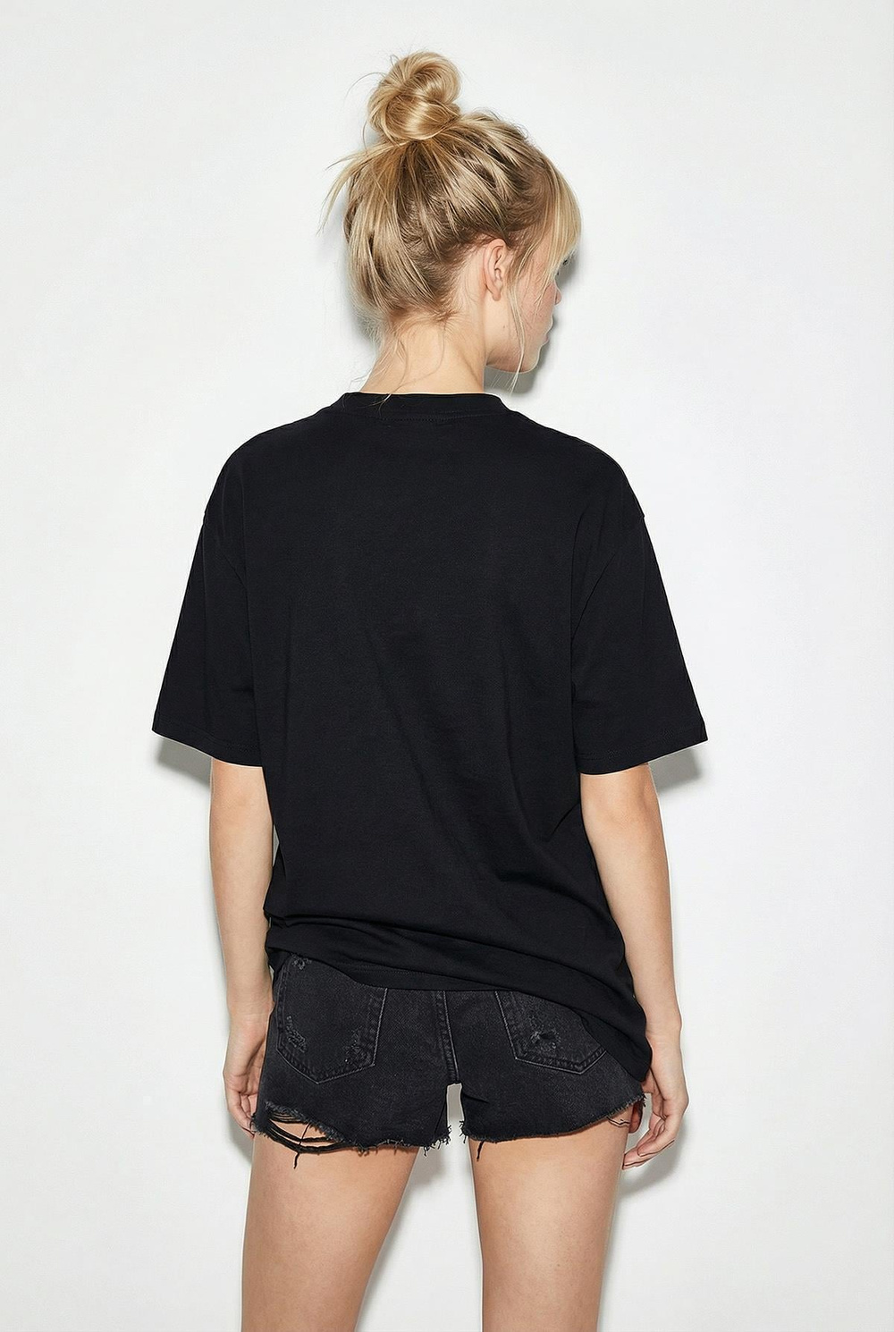 Kadın Köpek Nakışlı Taş İşlemeli Relaxed Fit %100 Pamuk T-Shirt 1077 60286067 - Siyah