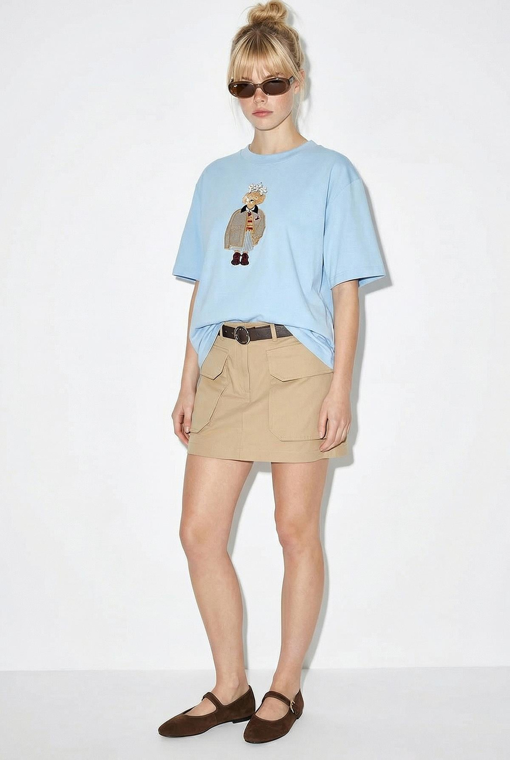 Kadın Köpek Nakışlı Taş İşlemeli Relaxed Fit %100 Pamuk T-Shirt 1077 60286067 - Bebe Mavisi