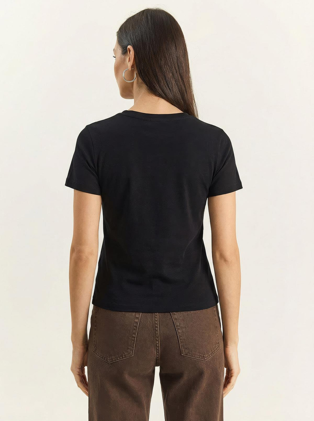 Kadın Kovboy Şapka Nakışlı Boncuk İşlemeli Basic T-Shirt 7581 60283950 - Siyah