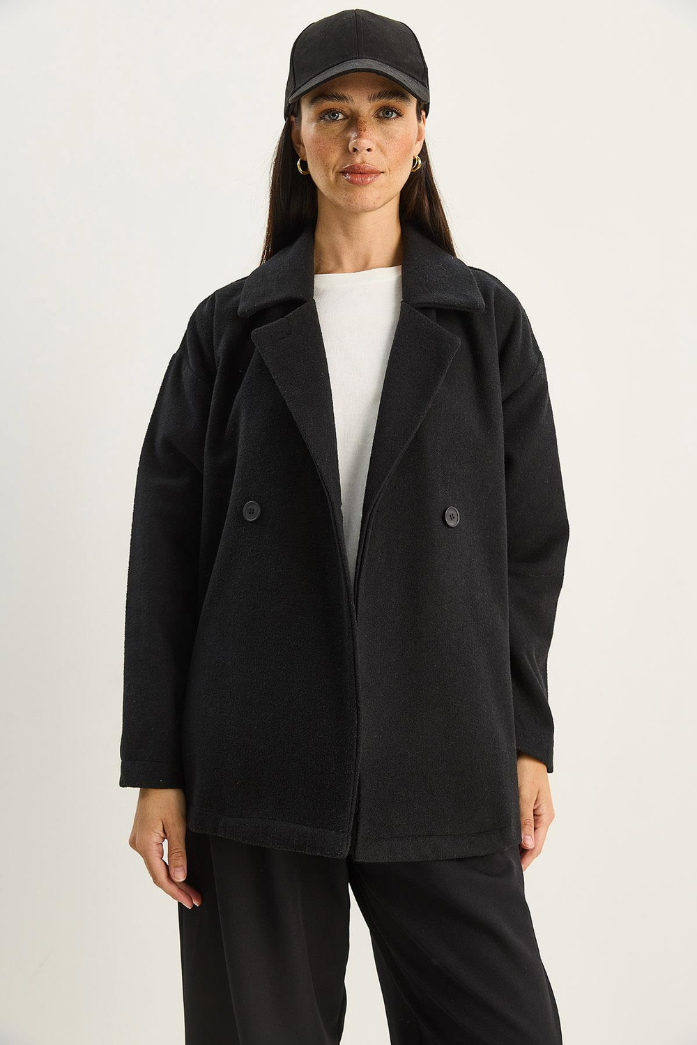 Kadın Kruvaze Yaka Cep Detaylı Kaşe Blazer Ceket 60283757 - Siyah