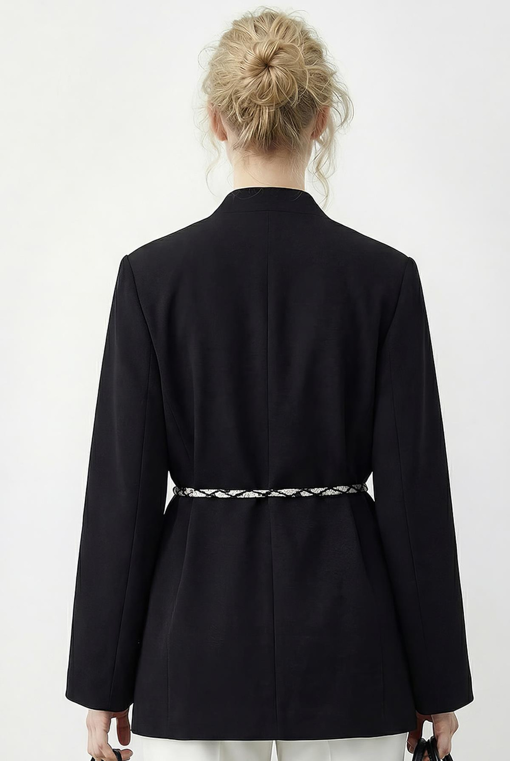 Kadın Kruvaze Yaka Fular Kemerli Kadın Blazer Ceket 8014 60283988 - Siyah