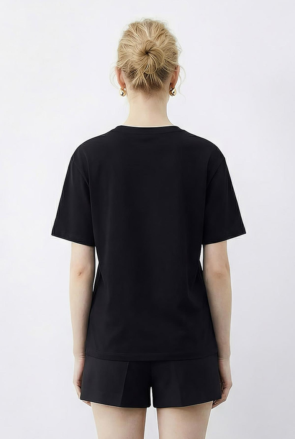 Kadın Leopar Kalp Taş İşlemeli Bisiklet Yaka Regular Fit T-Shirt 2210 60283976 - Siyah