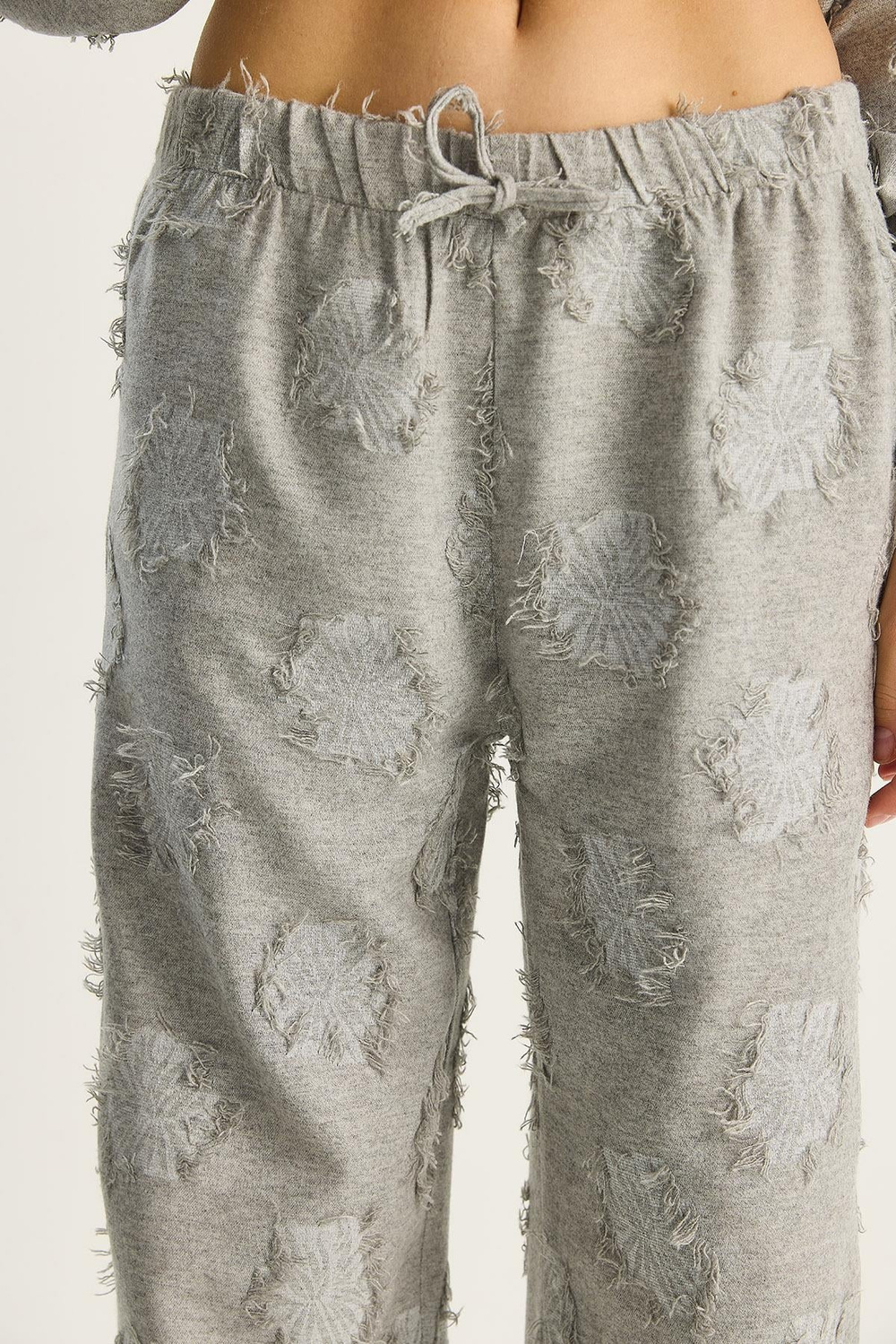 Kadın Oversize Gömlek Beli Lastikli Pantolon Saçaklı Dokuma Alt-Üst Takım 6024 60284107 - Gri