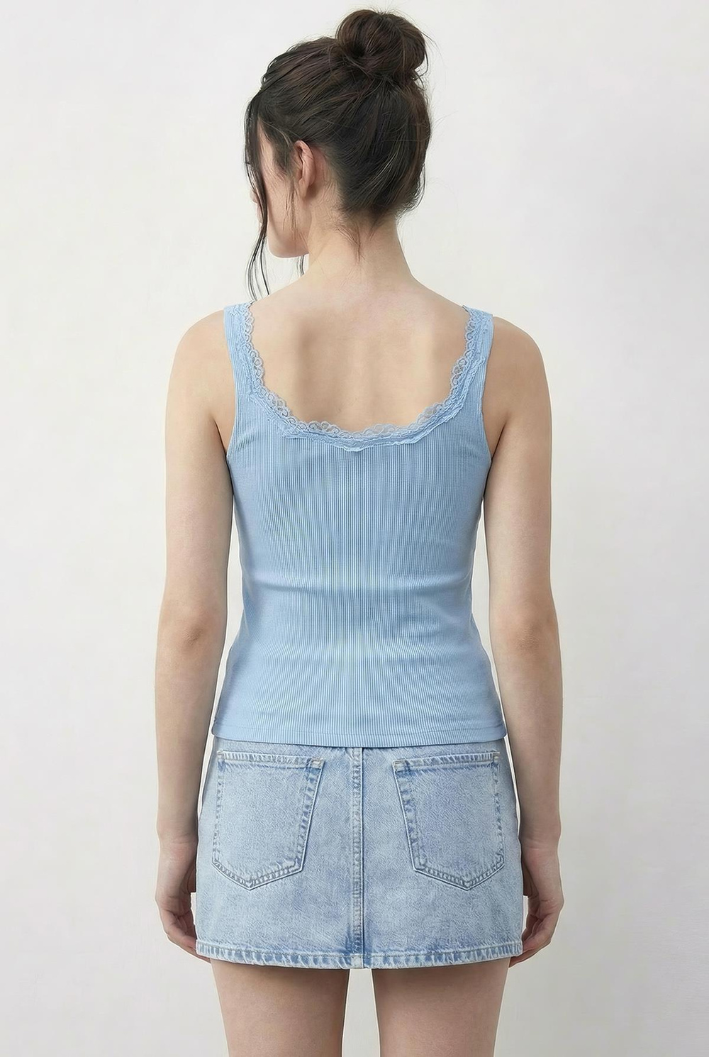Kadın Pamuklu Slim Fit U Yaka Dantelli Atlet 1053 60286022 - Bebe Mavisi