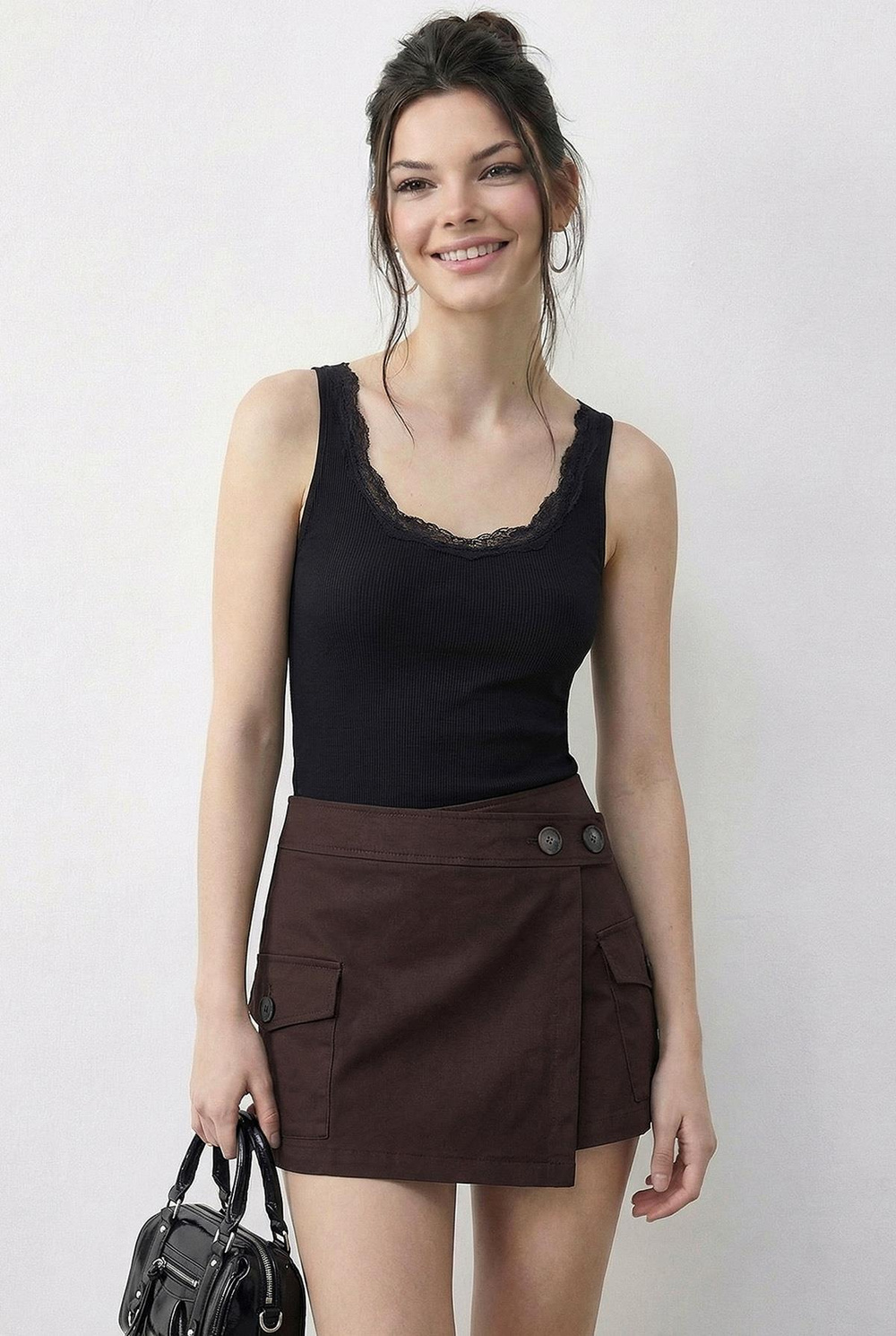 Kadın Pamuklu Slim Fit U Yaka Dantelli Atlet 1053 60286022 - Siyah