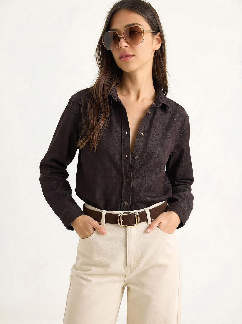 Kadın Regular Fit Denim Gömlek 7513 60283940 - Kahverengi