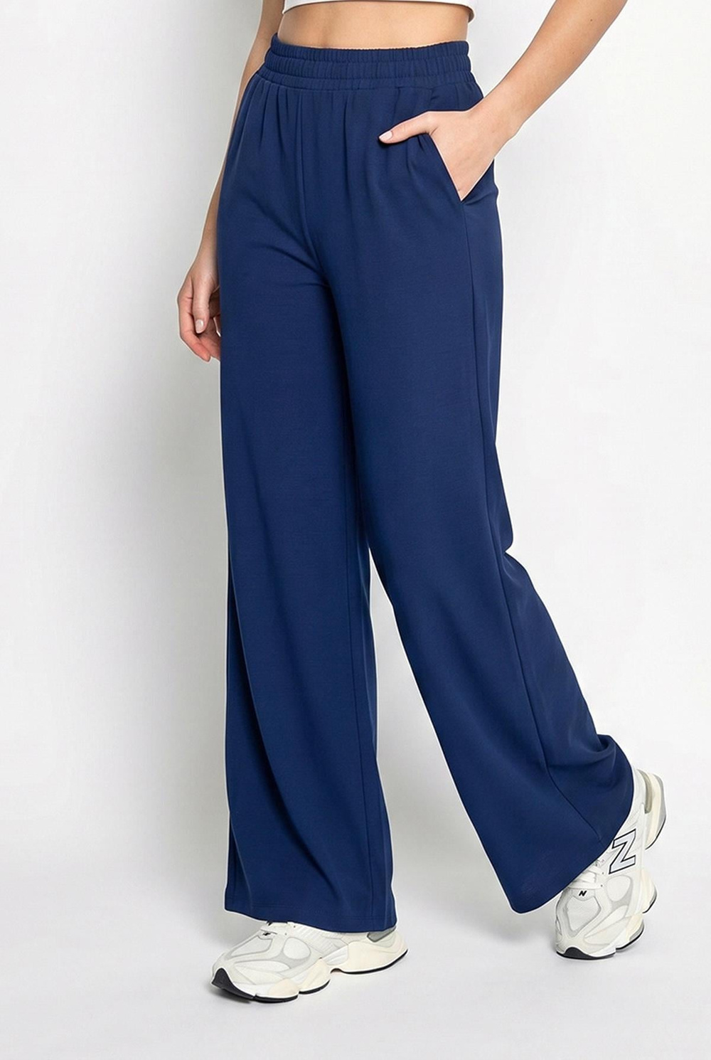 Kadın Şal Detaylı Uzun Kollu Basic T-Shirt Beli Lastikli Bol Pantolon Alt-Üst Modal Takım 4126 60286249 - Lacivert