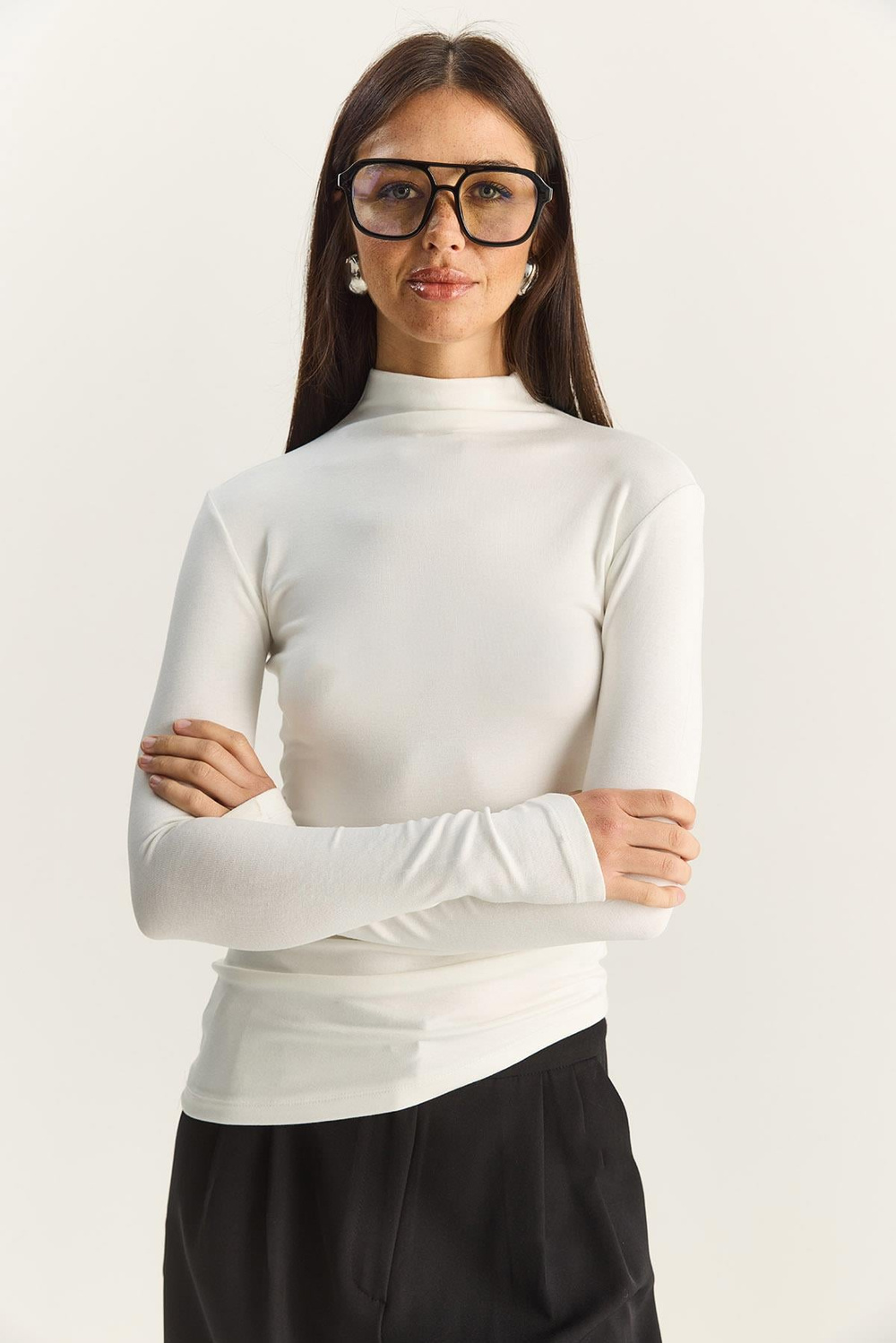 Kadın Soft Touch Yarım Balıkçı Yaka Büzgülü Basic Blüz 1014 60283889 - Beyaz