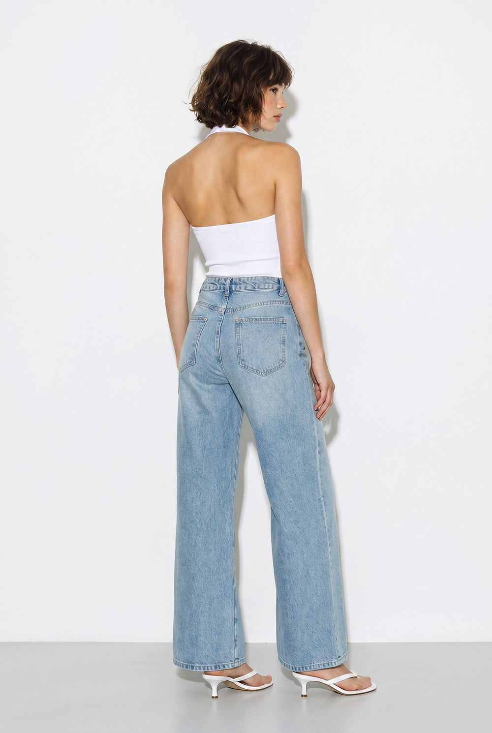 Kadın Taş İşlemeli Dantel Paça Wide Leg Denim Pantolon DP261032 60286416 - Mavi