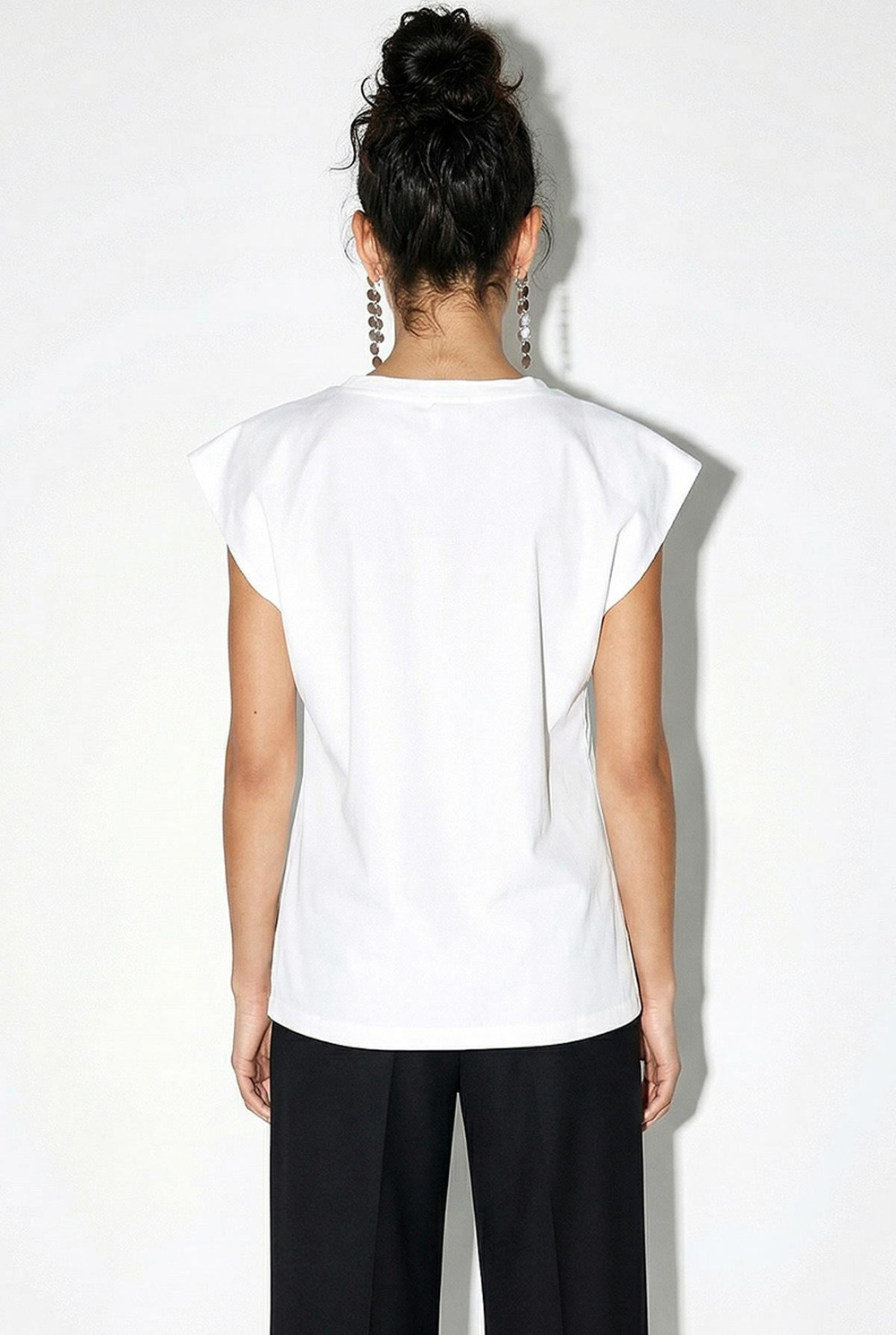 Kadın Taş İşlemeli Vatkalı Omuz Detaylı %100 Pamuk T-Shirt 1075 60286066 - Beyaz