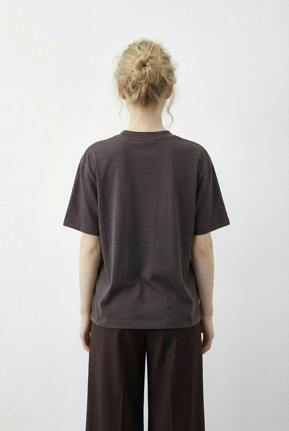 Kadın Tokalı Fular Detaylı Basic T-Shirt 7601 60283978 - Kakao