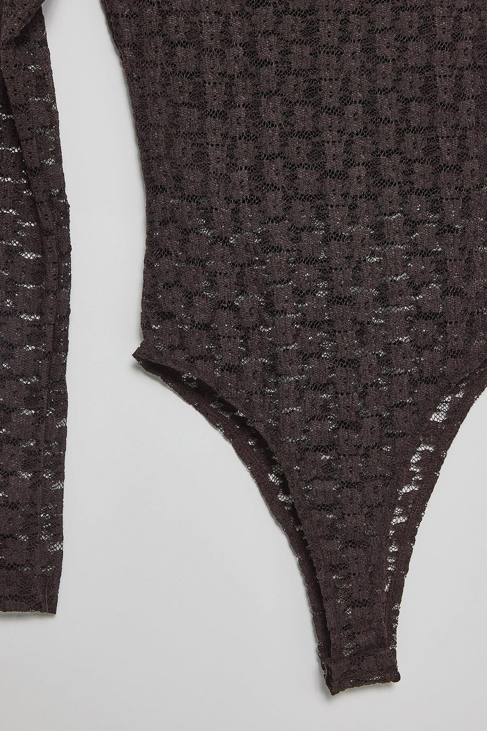 Kadın Uzun Kollu Yarım Balıkçı Yaka Transparan Tül Dantel Bodysuit 1034 60283930 - Kahverengi