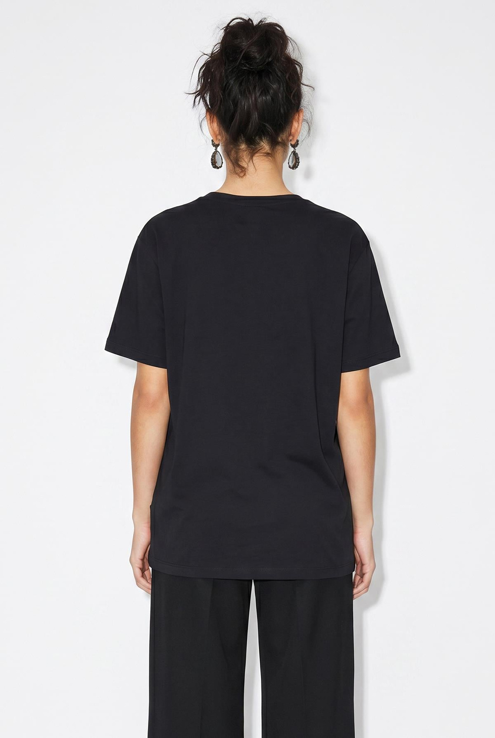 Kadın V Yaka Baskı Detaylı Rahat Kesim Viskon T-Shirt 60382609 - Siyah