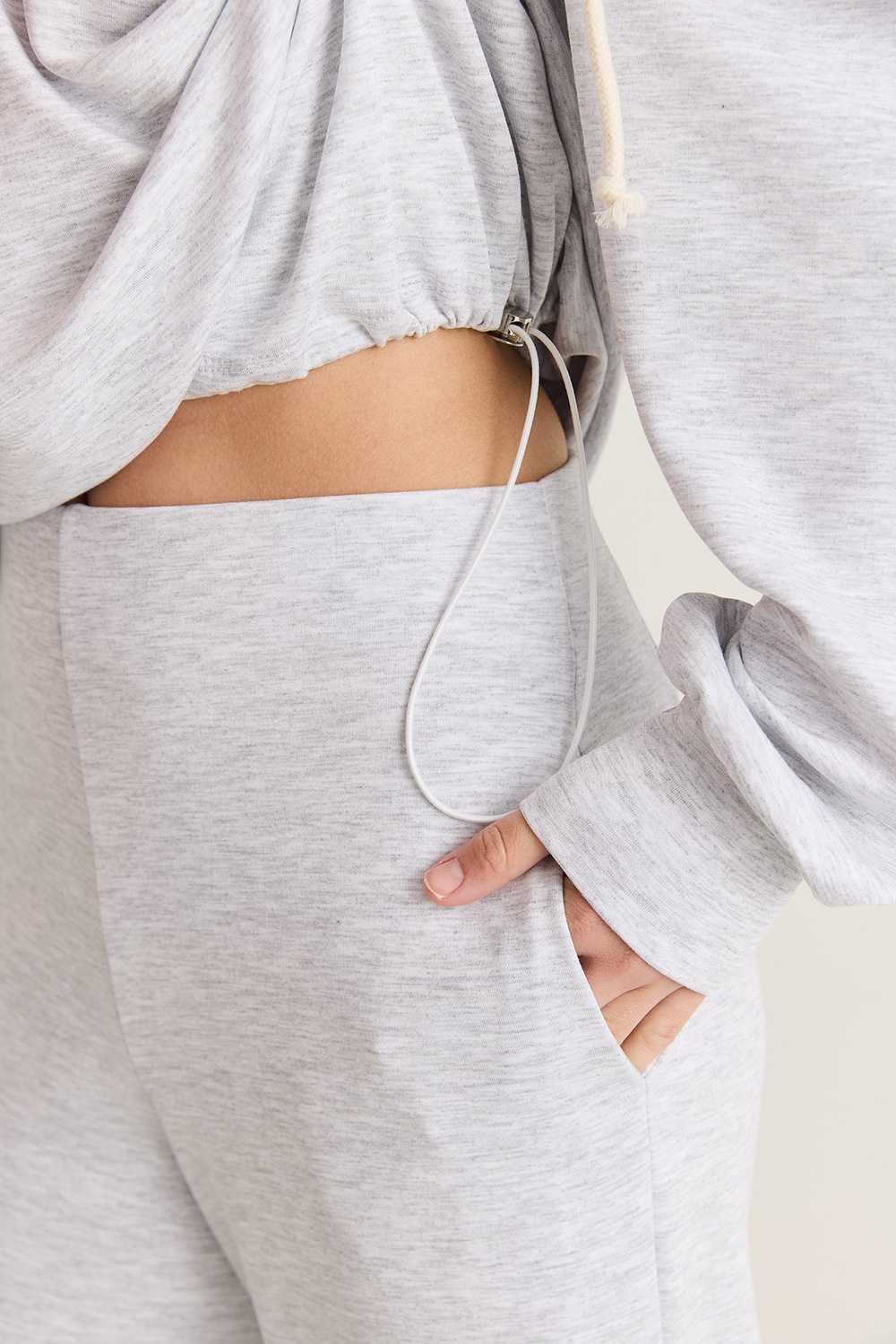 Kadın V Yaka Kapüşonlu Oversize Sweatshirt Atlet Wide Leg Pantolon 3lü Takım 4229 60286661 - Gri Melanj