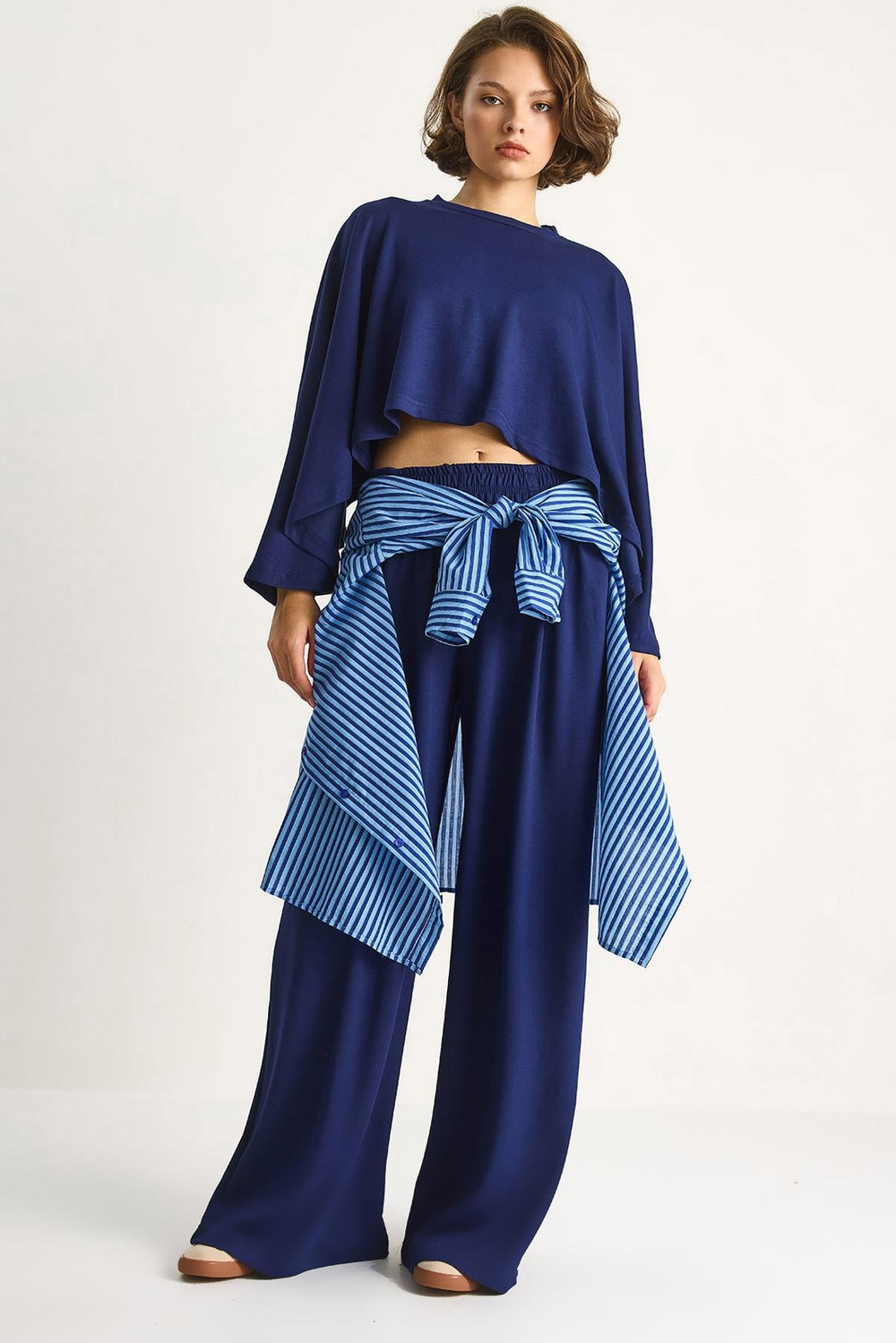Kadın Yarasa Kol Crop Beli Lastikli Pantolon Modal Alt-Üst Takım 4025  60284068 - Saks