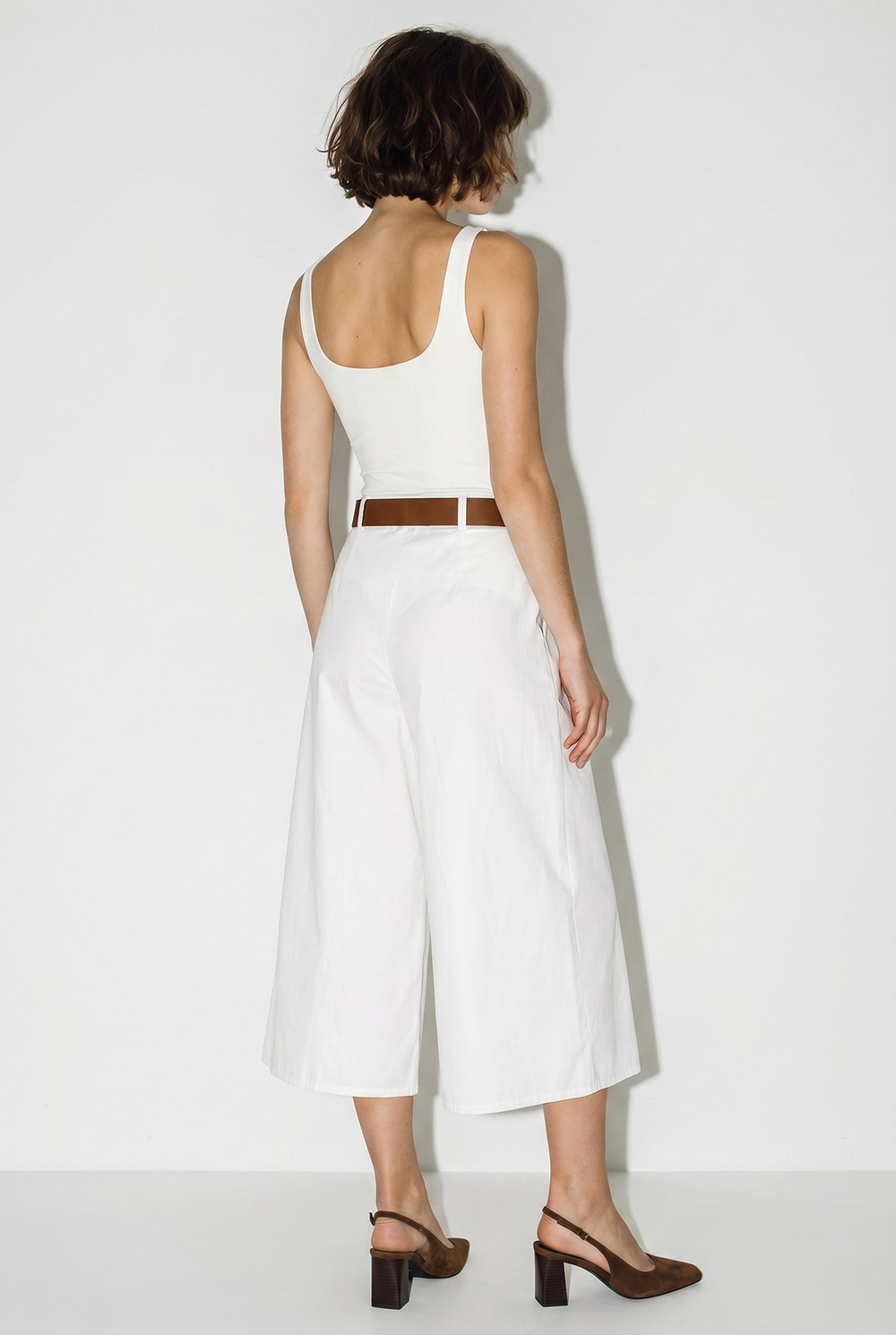Kadın Yüksek Bel Pile Detaylı Geniş Paça Culotte Pantolon DP261038 60286319 - Beyaz