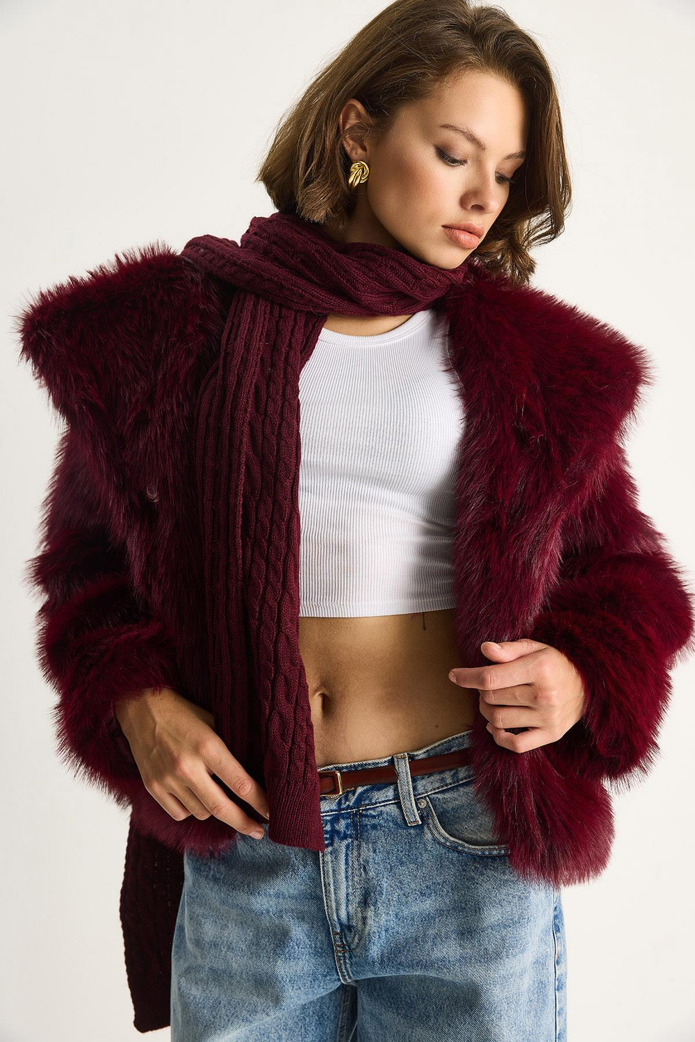 Kadın Kürklü Araboy Mont 2429 60351214 - Bordo