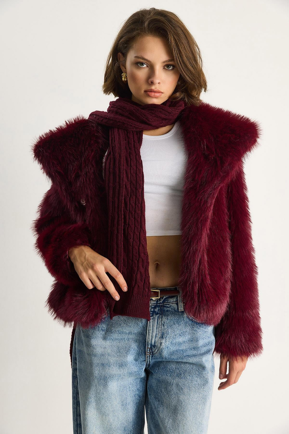 Kadın Kürklü Araboy Mont 2429 60351214 - Bordo