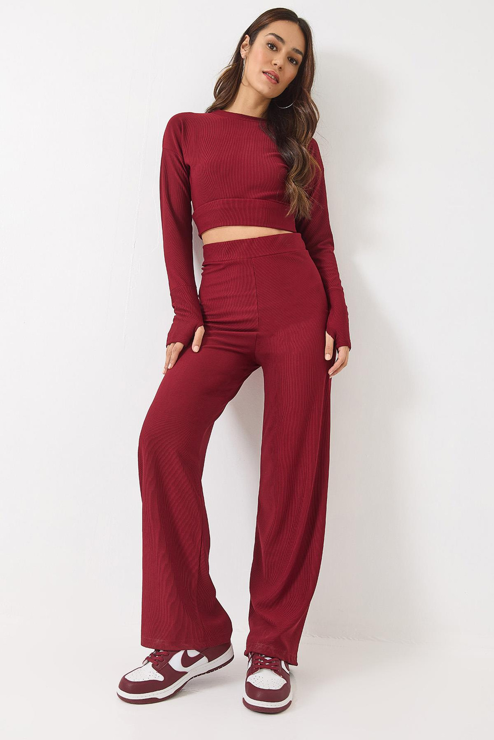 Kadın Ottoman Parmak Geçirmeli Alt-Üst Takım 60284014 - Bordo