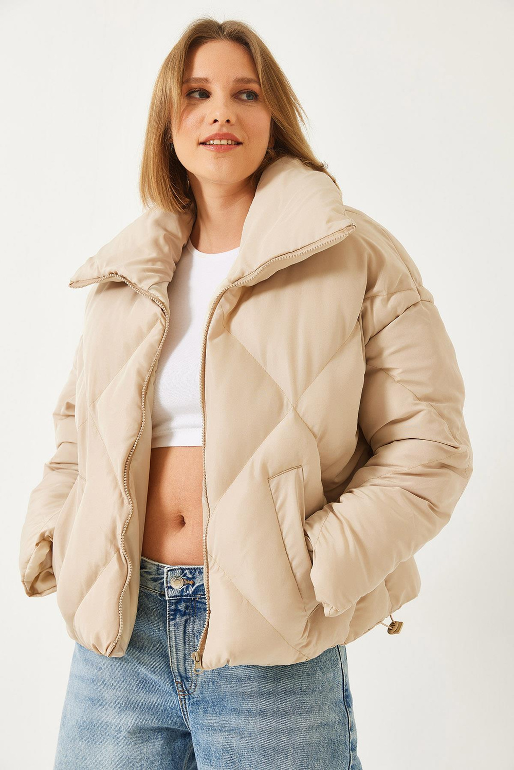 Kadın Oversize Şişme Mont 10191065 - Bej