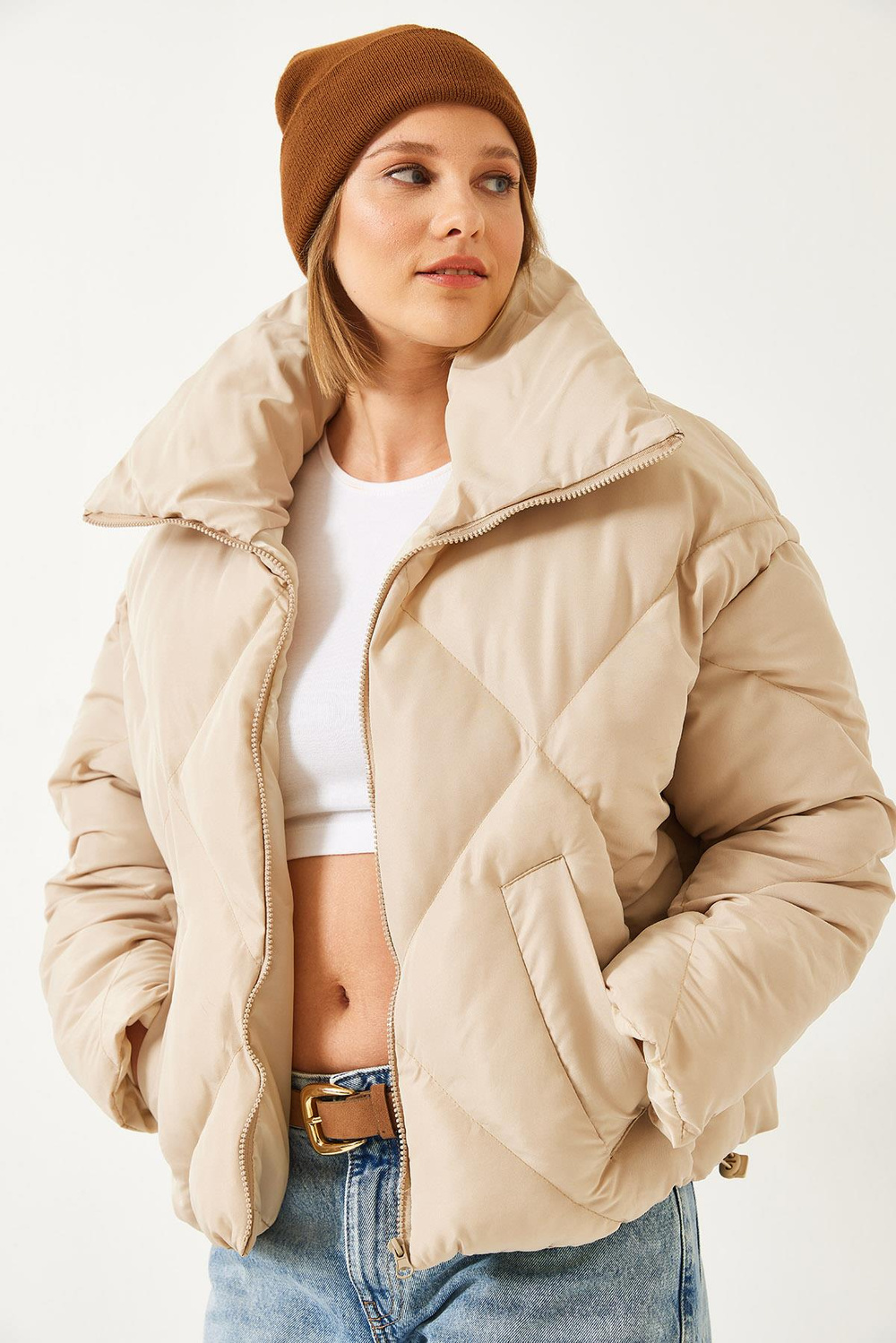 Kadın Oversize Şişme Mont 10191065 - Bej