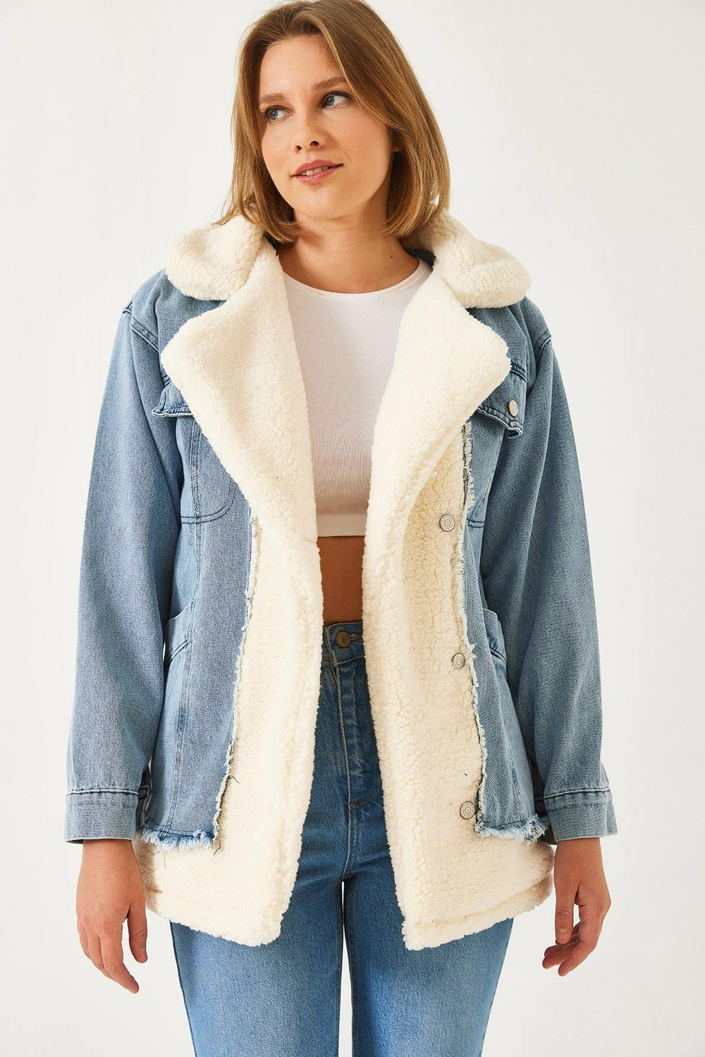Kadın Tedy Astar Detay Dört Cepli Denim Mont 2471 60261105 - Bej-Mavi