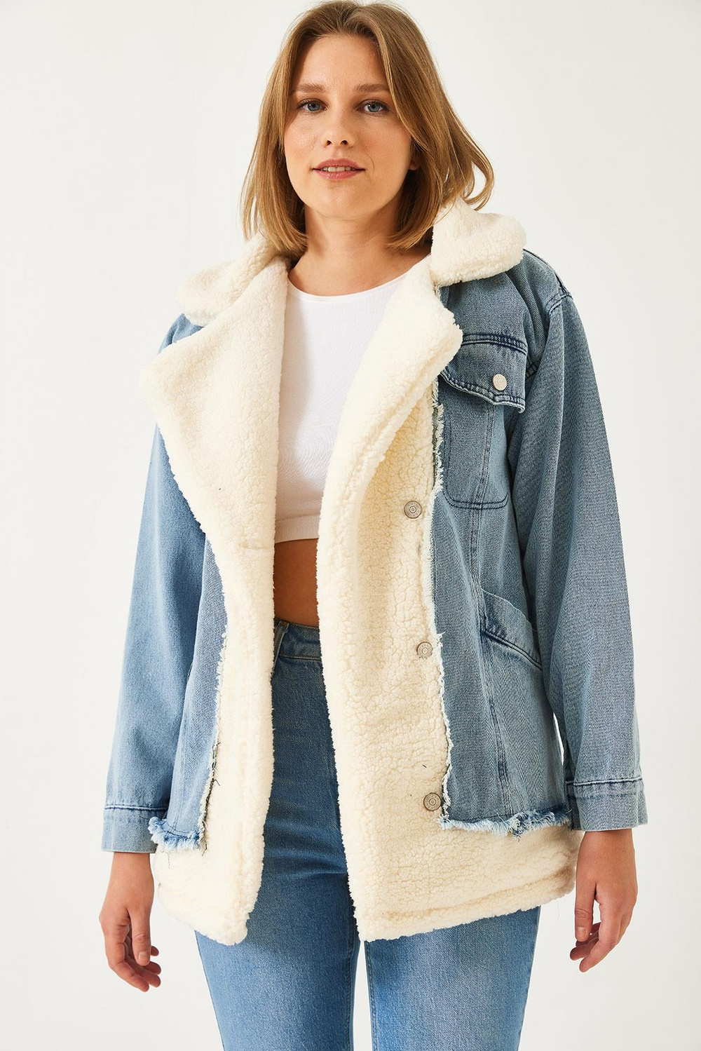 Kadın Tedy Astar Detay Dört Cepli Denim Mont 2471 60261105 - Bej-Mavi