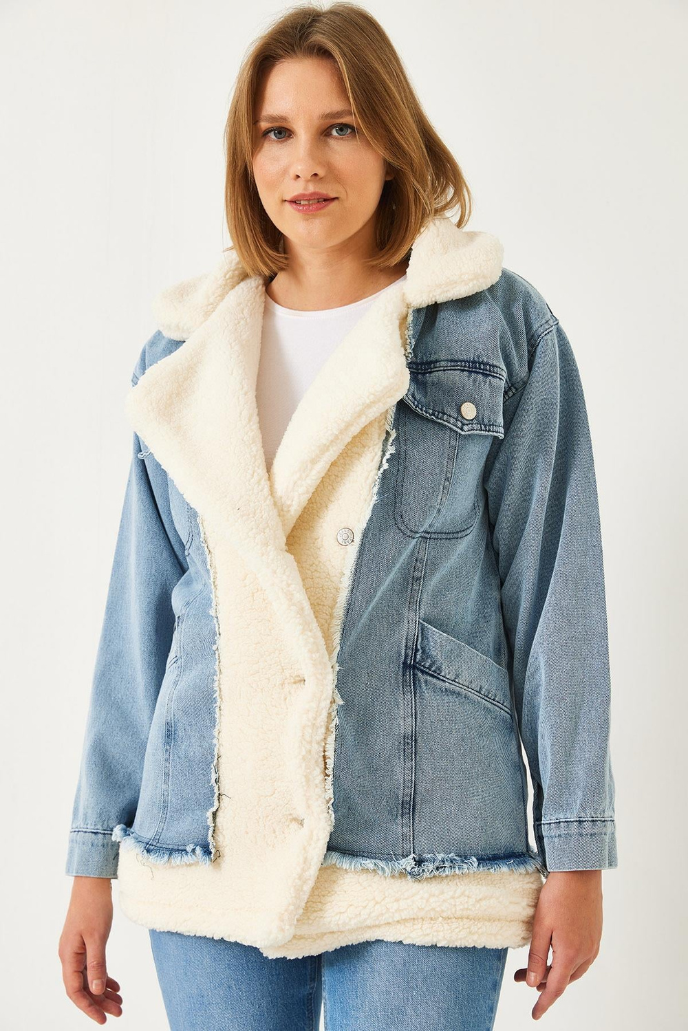 Kadın Tedy Astar Detay Dört Cepli Denim Mont 2471 60261105 - Bej-Mavi