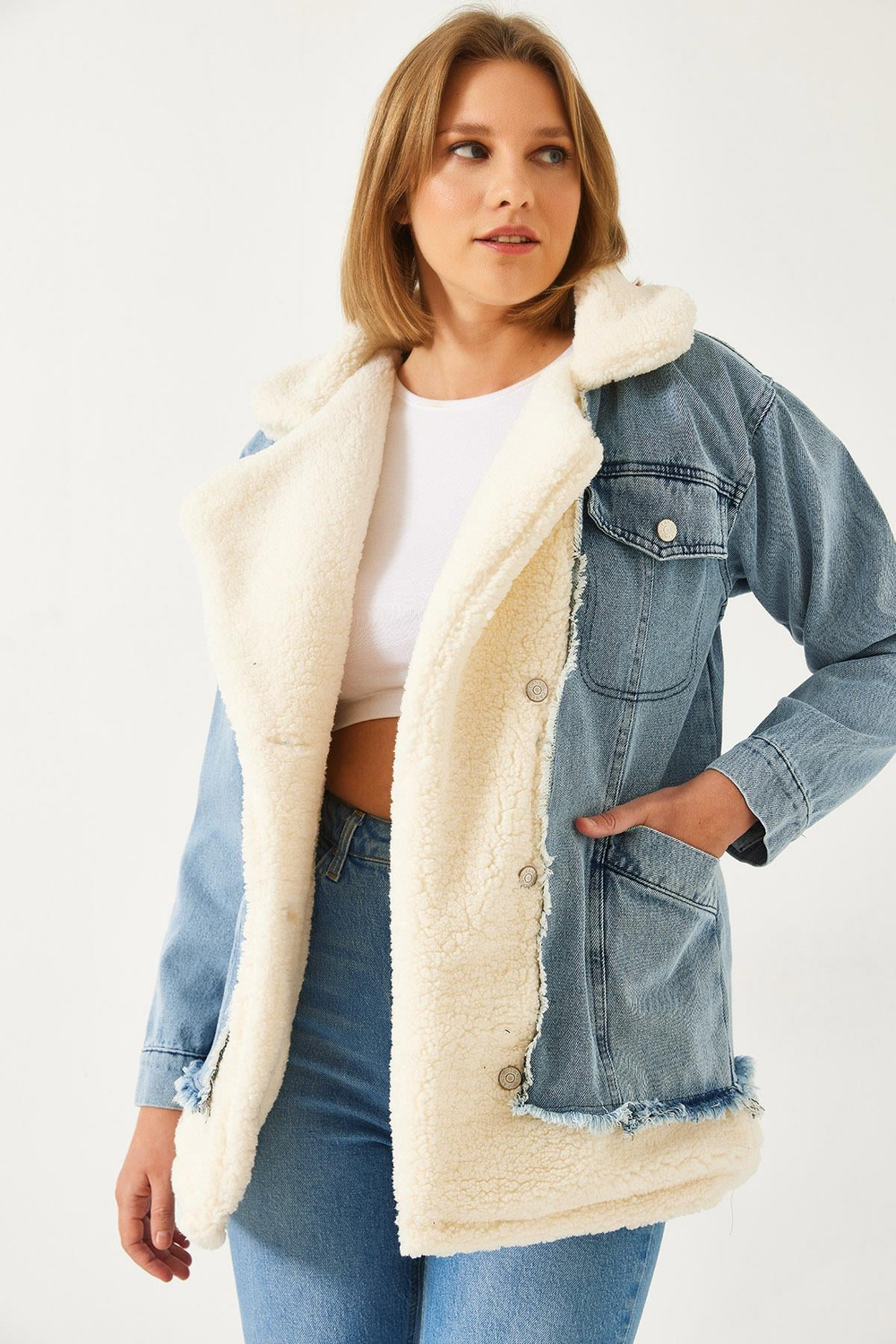 Kadın Tedy Astar Detay Dört Cepli Denim Mont 2471 60261105 - Bej-Mavi