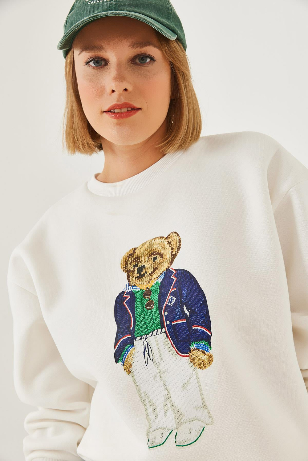Kadın Üç İplik Şardonlu Baskılı Sweatshirt 55447 60351120 - Lacivert