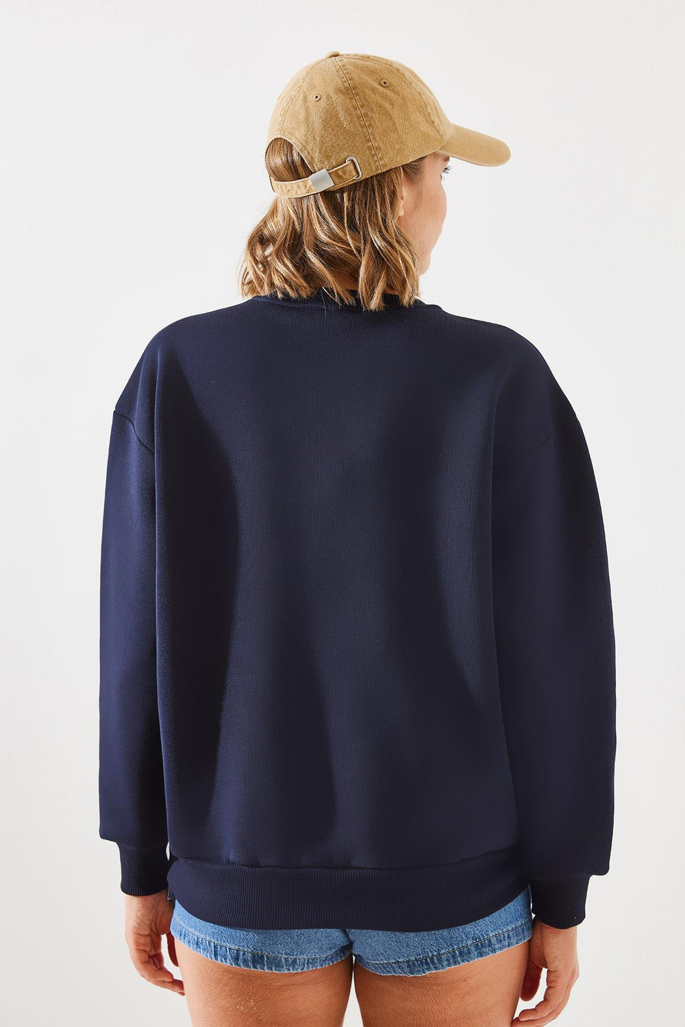 Kadın Üç İplik Şardonlu Renkli Kalp Baskılı Sweatshirt MBHS007 60601007 - Lacivert