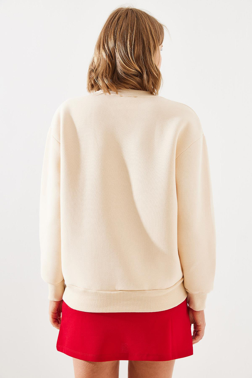 Kadın Üç İplik Şardonlu Yuvarlak Yaka Pati Baskılı Sweatshirt MBHS005 60601005 - Bej