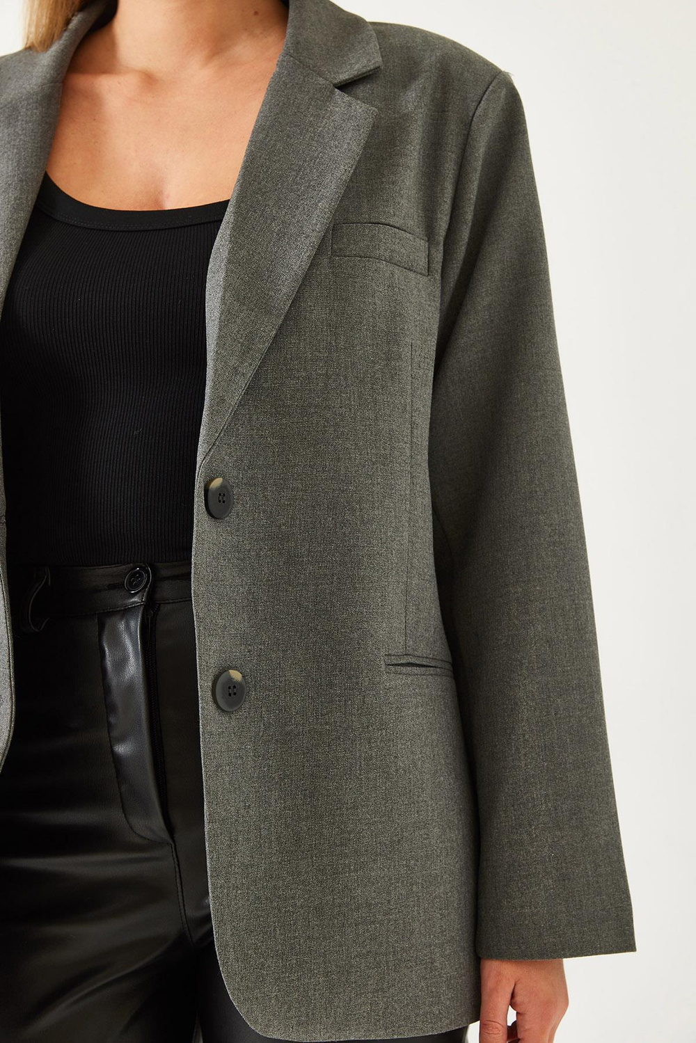 Kadın Vatkalı Çift Cepli Astarlı Blazer Ceket 3338 60261198 - Antrasit