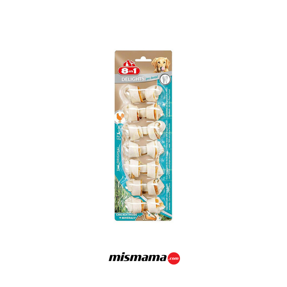 8in1 Delights Pro Dental Diş Sağlığı için Tavuk Etli Düğümlü Köpek Kemiği (7'li) 84gr