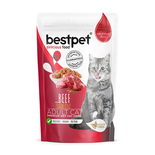 Bestpet Yetişkin Kediler İçin, Tahılsız, Jöle İçinde Sığır Parça Etli Yaş Mama 85 gr