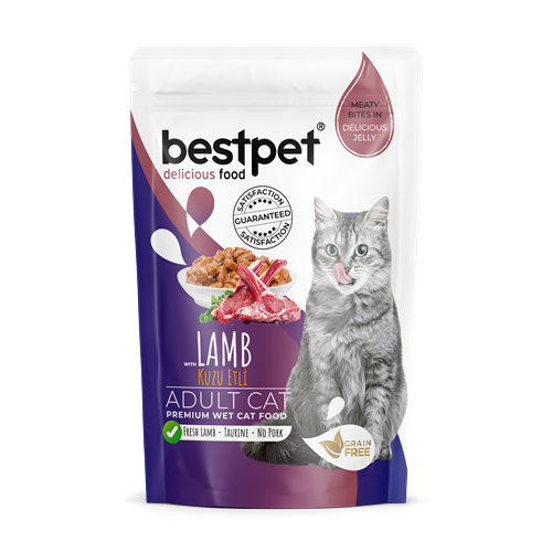 Bestpet Yetişkin Kediler İçin, Tahılsız, Jöle İçinde Kuzu Parça Etli Yaş Mama 85 gr