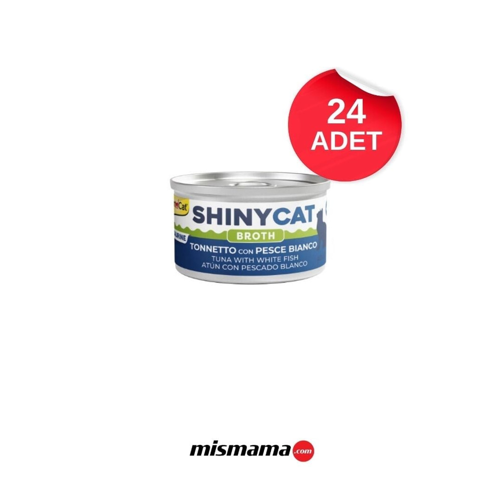 GimCat Shinycat Broth Sos İçinde Beyaz Balıklı ve Ton Balıklı Kedi Konservesi 70gr x 24 adet