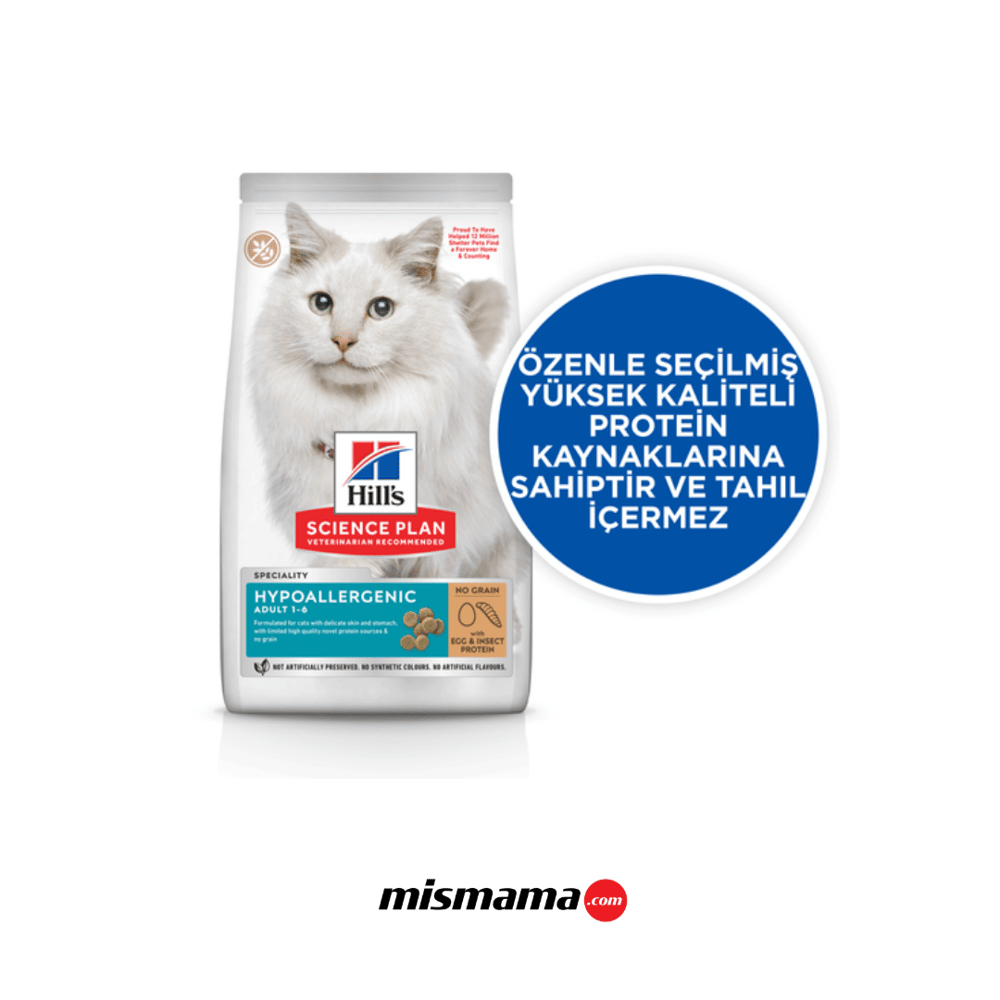 Hill's SCIENCE PLAN Hipoalerjenik Yumurta ve Böcek Proteinli Tahılsız Yetişkin Kedi Maması 1,5kg